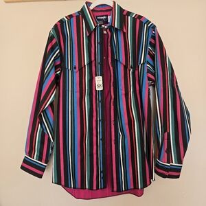 NWT Vtg Wrangler Brushpopper Mens 16.5 X-Long Tails Stripe Button Western Rare